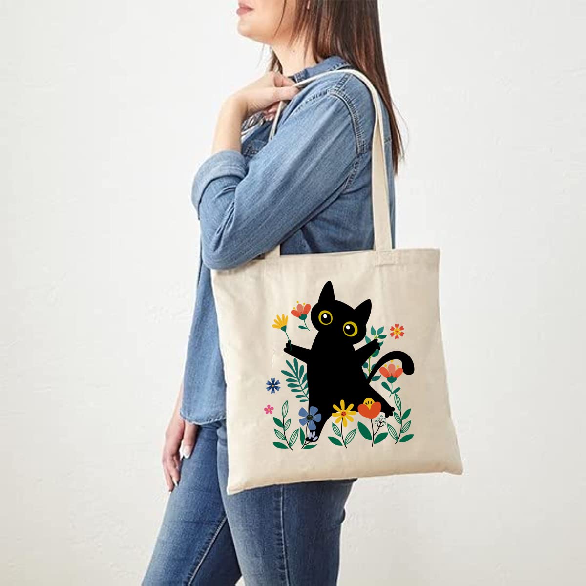 Animal Cat Print Canvas Handbag One Shoulder Ladies