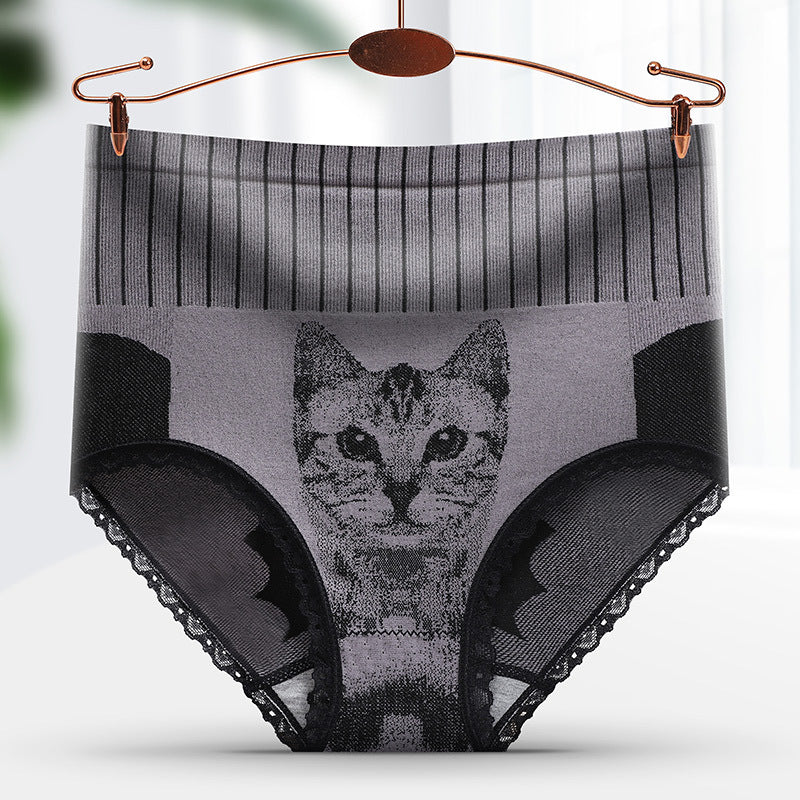 Cat Print Seamless Ladies High Waisted Tuck Pants