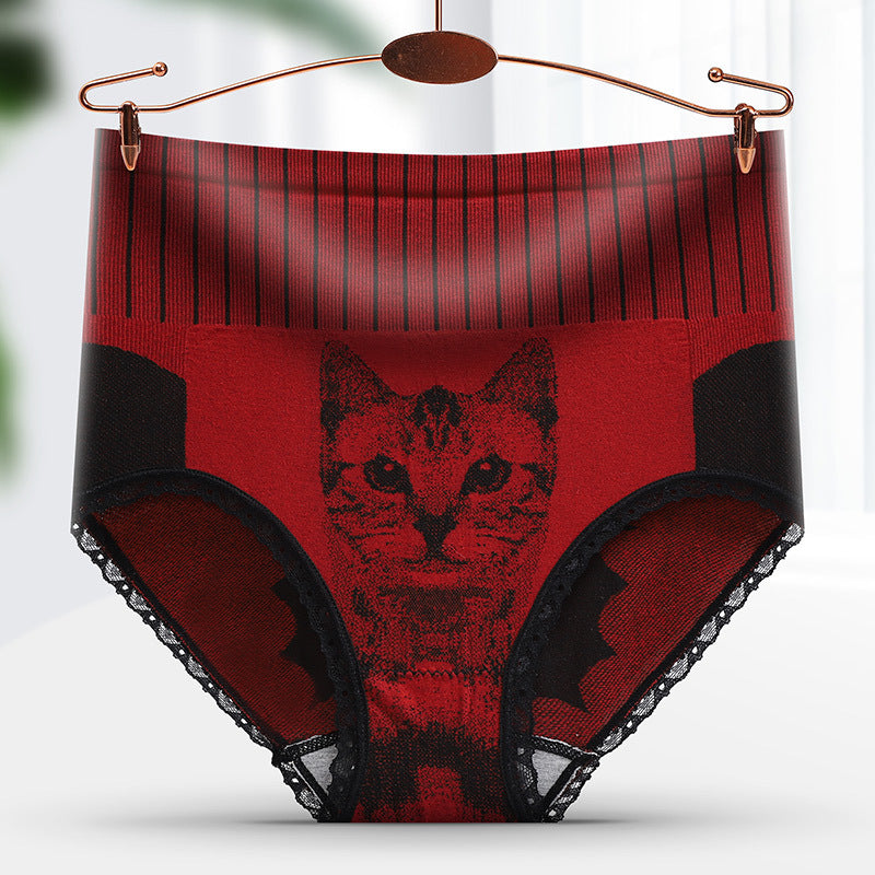 Cat Print Seamless Ladies High Waisted Tuck Pants