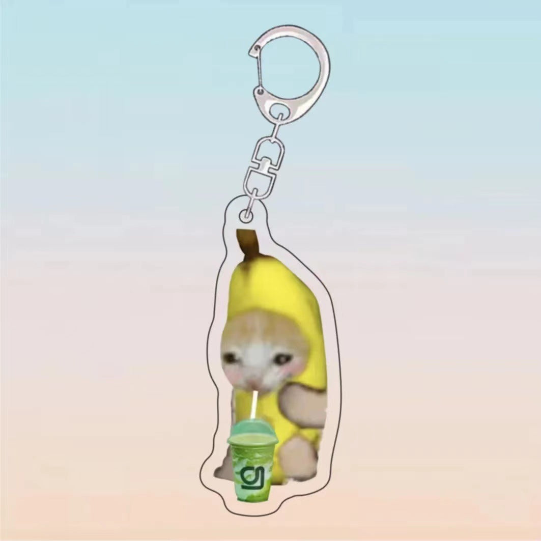 Food Cat Head Banana Cat Expression Keychain