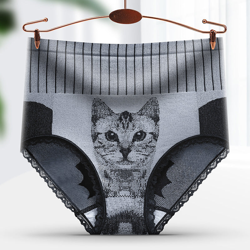 Cat Print Seamless Ladies High Waisted Tuck Pants