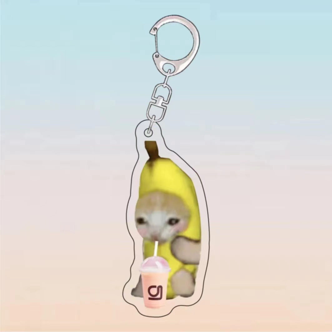 Food Cat Head Banana Cat Expression Keychain