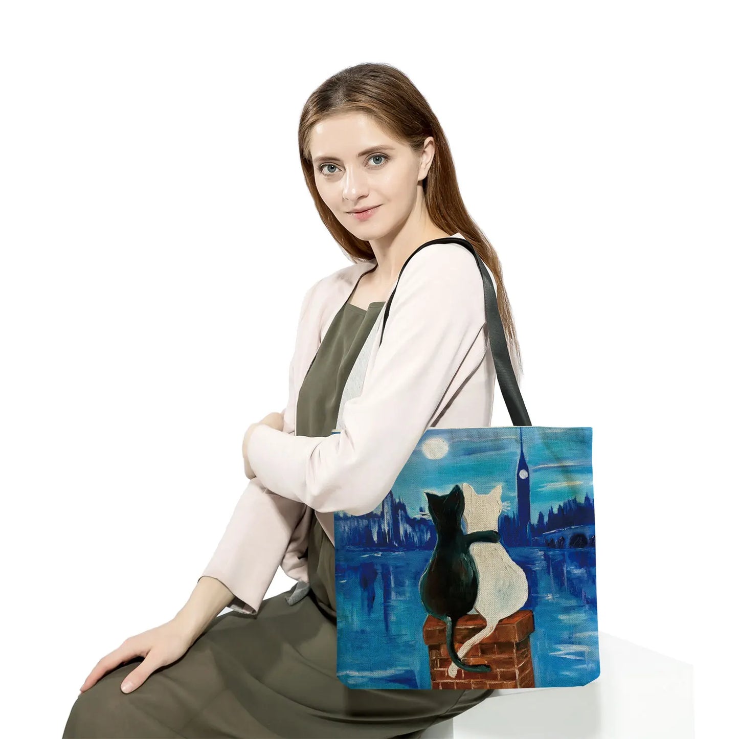 Creative Cat Print Shopping Bags Large Capacity Women's Tote Handbags Designers Japanese Style Cartoon Cute Shoulder Bags Ladies