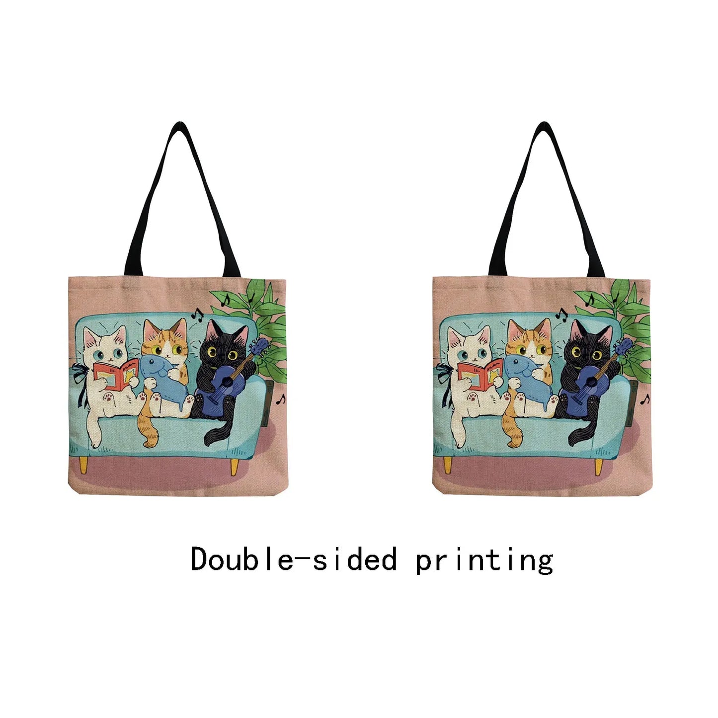 Creative Cat Print Shopping Bags Large Capacity Women's Tote Handbags Designers Japanese Style Cartoon Cute Shoulder Bags Ladies