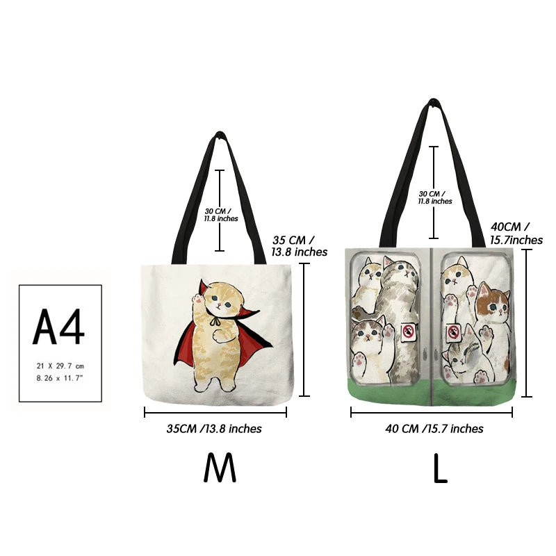 Cute Society Cat Women Tote Handbag Ladies Leisure Shoulder Bag  Harajuku Graphic Print Handle Shopper Bags for Shopping Large