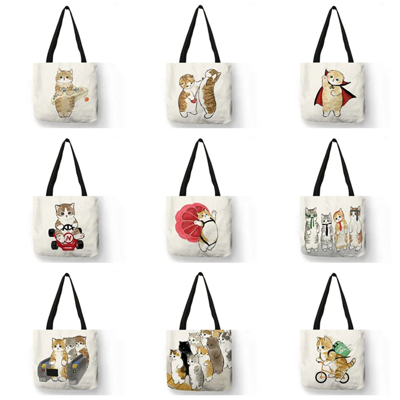 Cute Society Cat Women Tote Handbag Ladies Leisure Shoulder Bag  Harajuku Graphic Print Handle Shopper Bags for Shopping Large