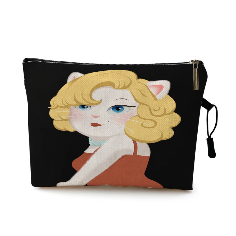 Super Cute Funny Cat Artist Design Makeup Bag Women Ladies Cosmetic Bag Travel Toiletry Organizer Lipstick Vanity Pouch