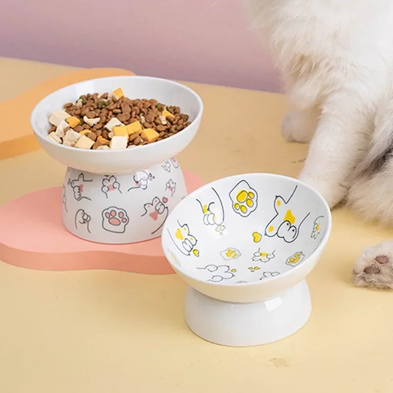 Cat Bowl Ceramic Cat Food Protects Cervical Vertebra Oblique Opening Pet High Foot Bowl Cat Food Water Bowl Dog