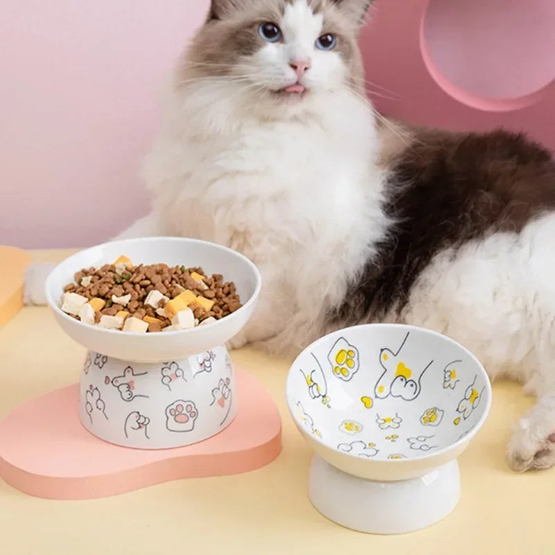 Cat Bowl Ceramic Cat Food Protects Cervical Vertebra Oblique Opening Pet High Foot Bowl Cat Food Water Bowl Dog