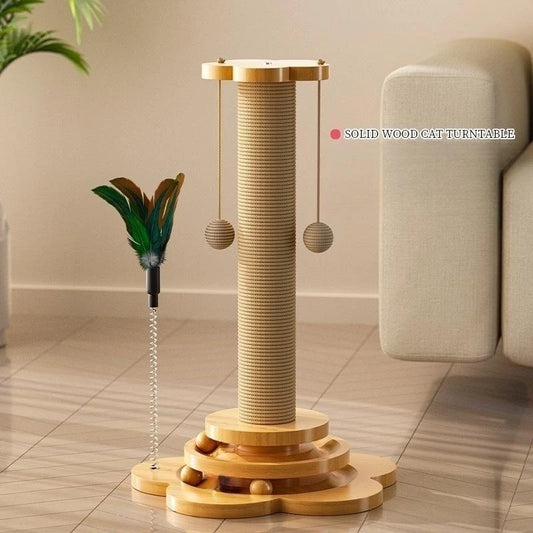 Pet Cat Toy Solid Wood Cat Turntable Funny Cat Stick  Balls Durable Sisal Scratching Board Cat Supplies Cat Grab Column