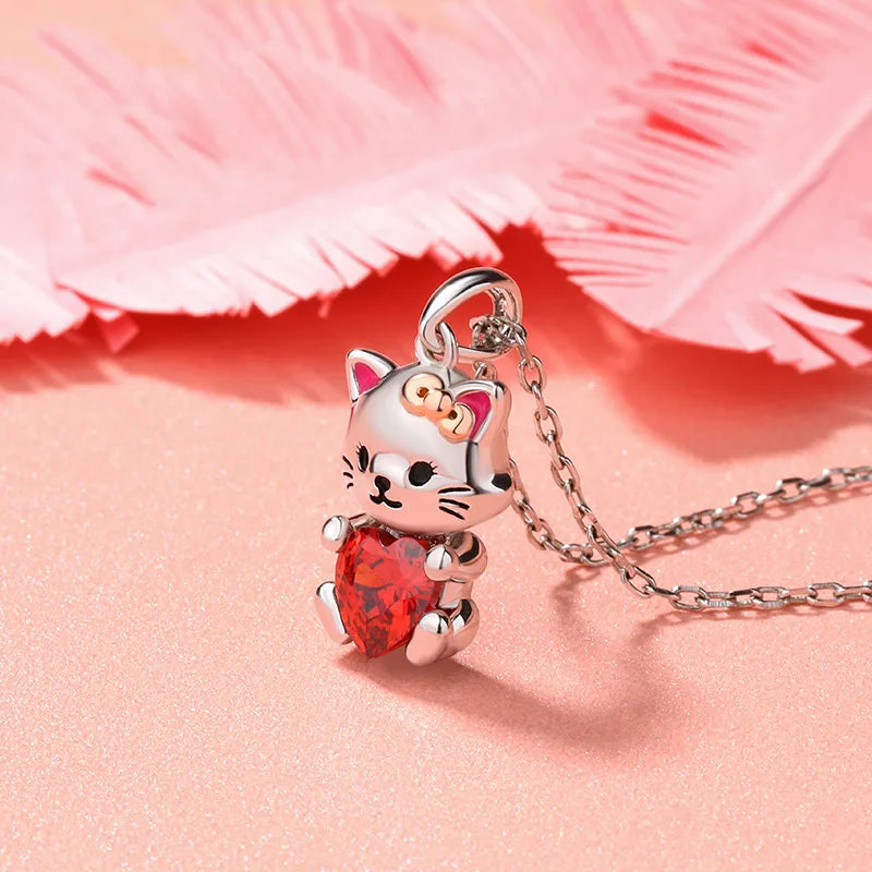 Cute Panda/Cat Ladies Fashion Pendant Necklace Exquisite Animal Heart Crystal Jewelry Anniversary Christmas Birthday Party Gift