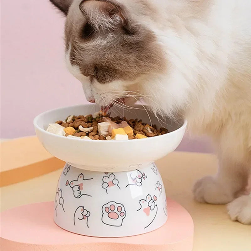 Cat Bowl Ceramic Cat Food Protects Cervical Vertebra Oblique Opening Pet High Foot Bowl Cat Food Water Bowl Dog