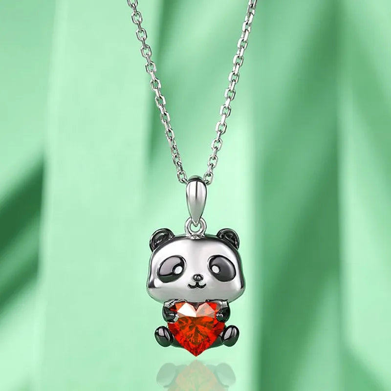 Cute Panda/Cat Ladies Fashion Pendant Necklace Exquisite Animal Heart Crystal Jewelry Anniversary Christmas Birthday Party Gift