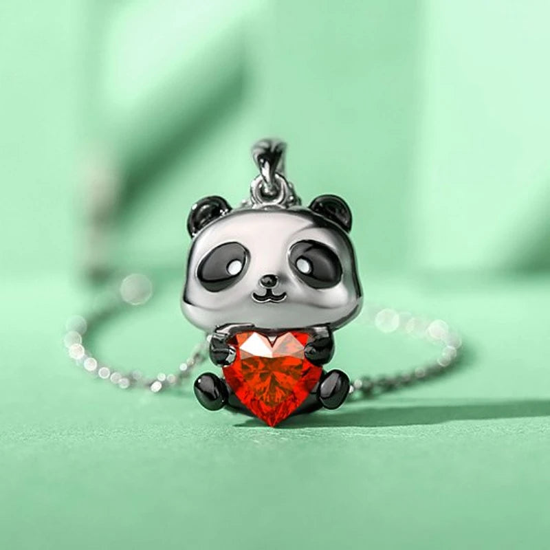 Cute Panda/Cat Ladies Fashion Pendant Necklace Exquisite Animal Heart Crystal Jewelry Anniversary Christmas Birthday Party Gift