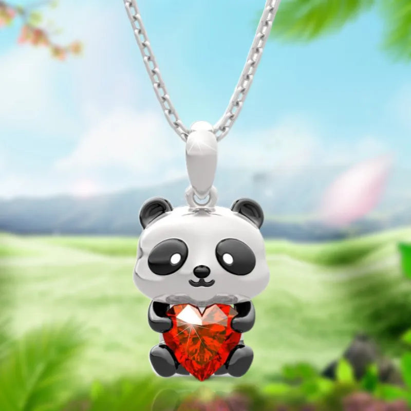 Cute Panda/Cat Ladies Fashion Pendant Necklace Exquisite Animal Heart Crystal Jewelry Anniversary Christmas Birthday Party Gift