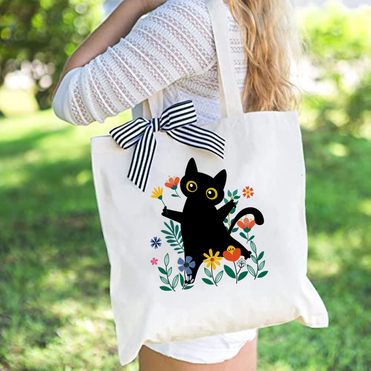 Animal Cat Print Canvas Handbag One Shoulder Ladies