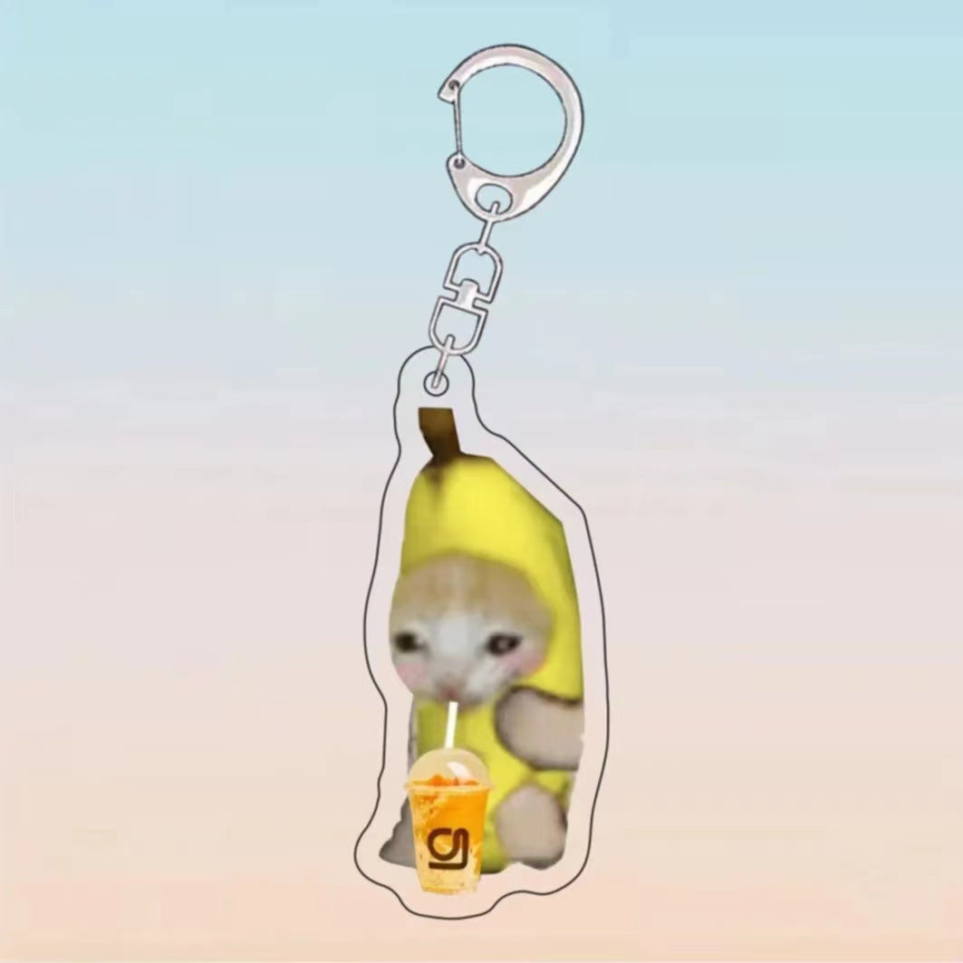 Food Cat Head Banana Cat Expression Keychain